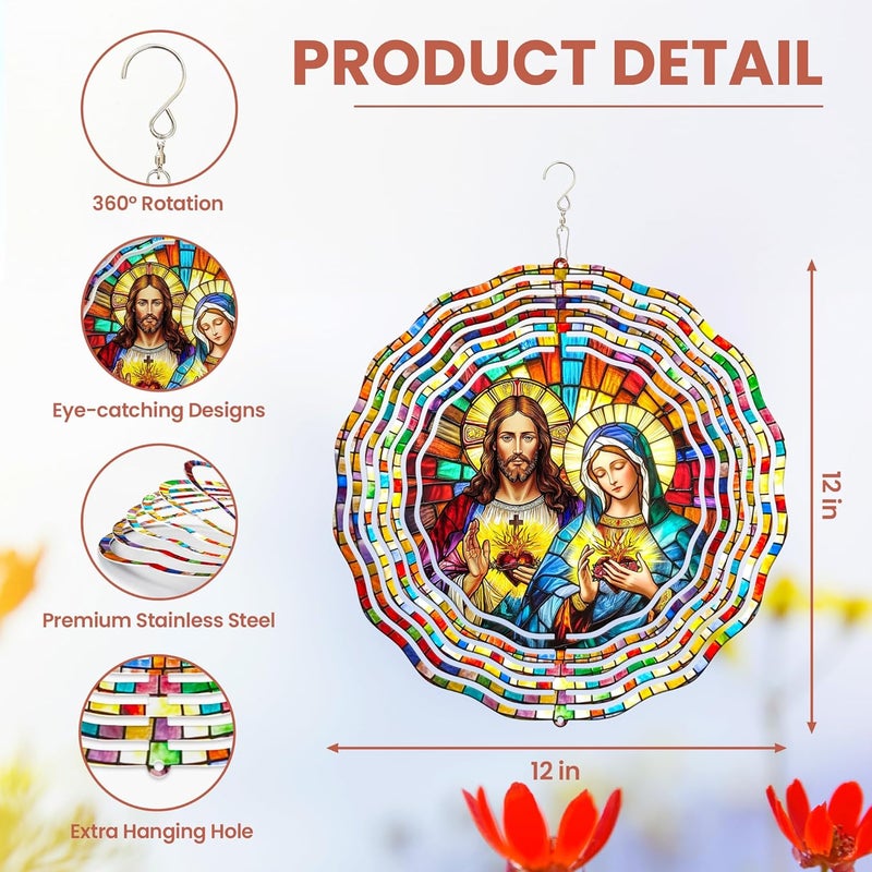 FLAGWIX Sacred Heart Wind Spinners Outdoor - 3D Stainless Steel Metal Wind Spinners 12in - Christian Gifts for Women Faith, Garden Spinner for Yard Decorations Outdoor, Religious Gifts for Mom Grandma - Image 3